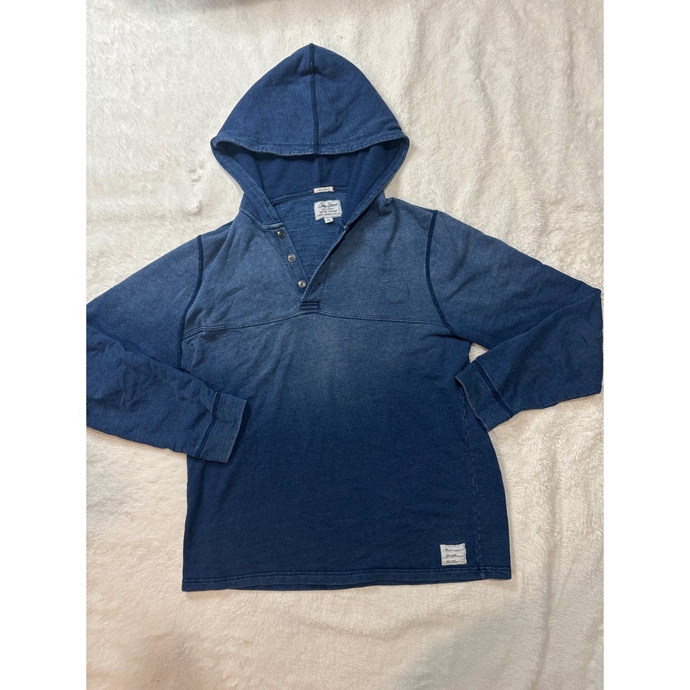 Lucky Brand Henley Hoodie Women L Blue Excellent Indigo Soft Knit Long Sleeve